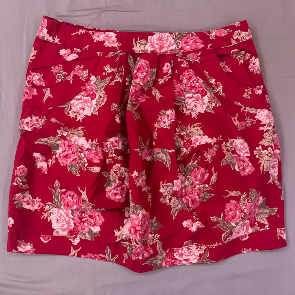 Royal Love | Red Pink Floral Mini Pencil Skirt